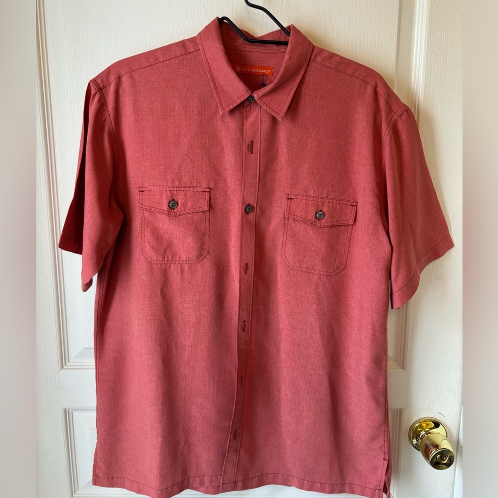 Tori Richard Mens Hawaiian Shirt Size M Salmon Red/Pink